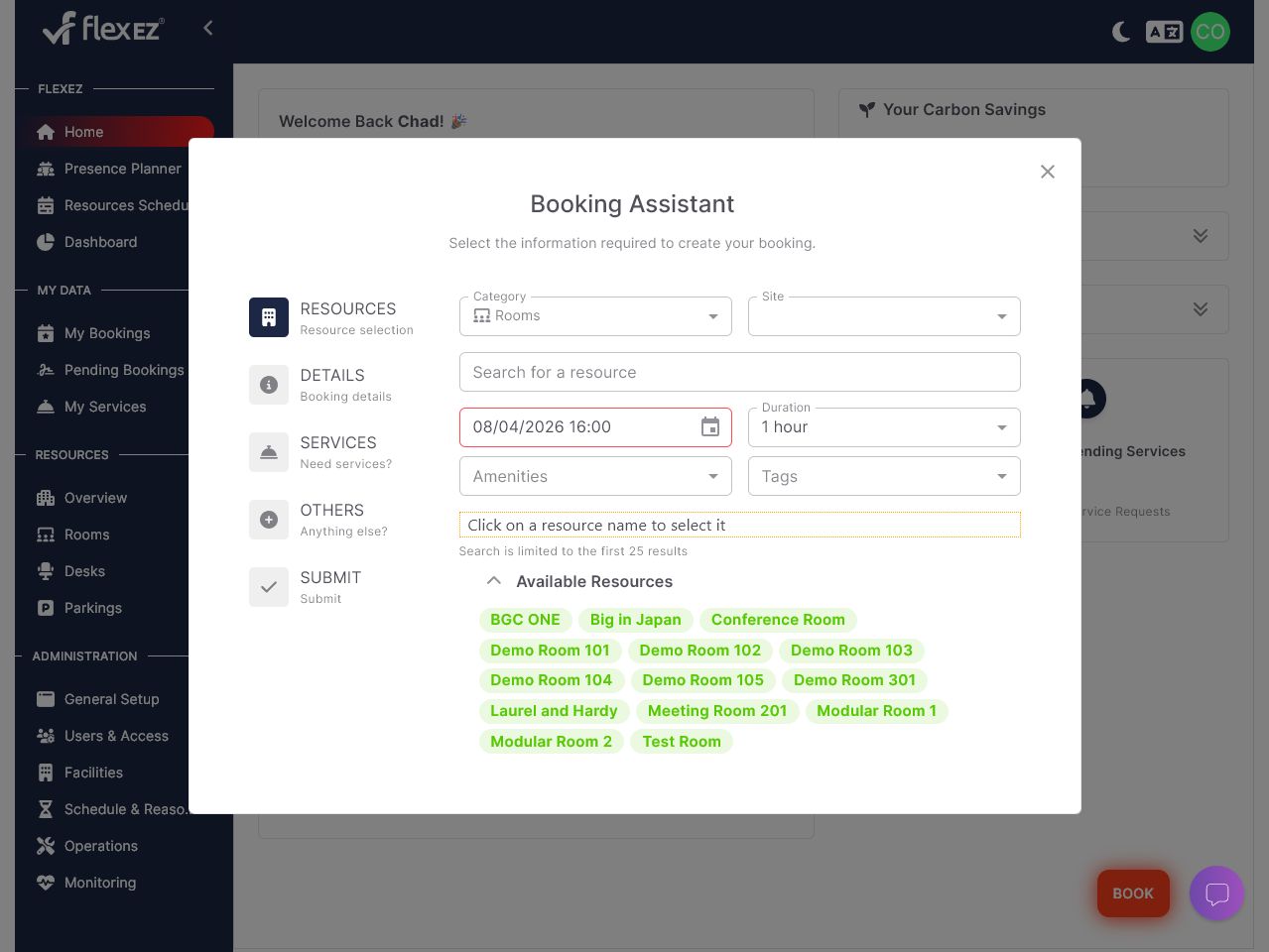 flexEZ booking assistant resource selection step